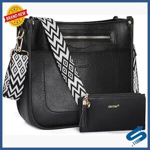 Vegan Leather Hobo Crossbody Bag Set with Adjustable Strap, Large Capacity